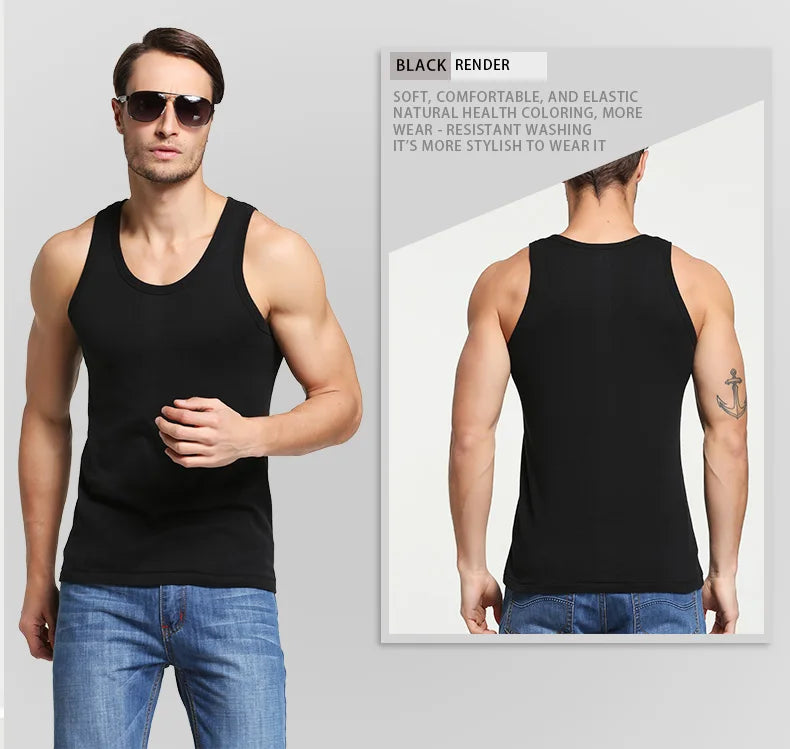 On Sale Men Vests Cotton Underwear Sleeveless Tank Top Solid Muscle Vest Undershirts O-neck Gymclothing Bodybuilding Tank Tops