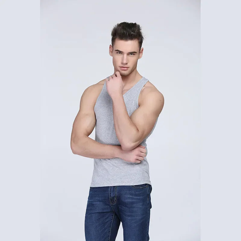 On Sale Men Vests Cotton Underwear Sleeveless Tank Top Solid Muscle Vest Undershirts O-neck Gymclothing Bodybuilding Tank Tops
