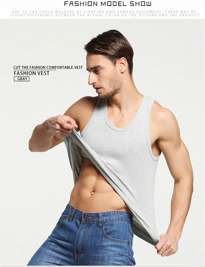 On Sale Men Vests Cotton Underwear Sleeveless Tank Top Solid Muscle Vest Undershirts O-neck Gymclothing Bodybuilding Tank Tops