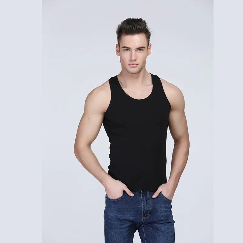 On Sale Men Vests Cotton Underwear Sleeveless Tank Top Solid Muscle Vest Undershirts O-neck Gymclothing Bodybuilding Tank Tops